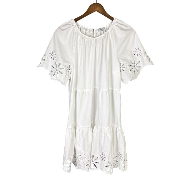 Rails Arielle White Eyelet Cotton Blend Short Sleeve Mini Layered Ruffle Dress - Picture 11 of 16